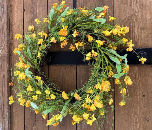 Gelber Frühlingskranz Türkranz | Sommerkranz gelbe Blumen | Wiesenkranz Deko Haustür | Blütenkranz Naturlook | Kranz handgemacht