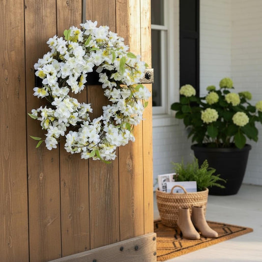Kirschblütenkranz 50 cm | Türkranz weiß Frühling | Blütenkranz Haustür Deko | Landhaus Deko Kranz | Wandkranz