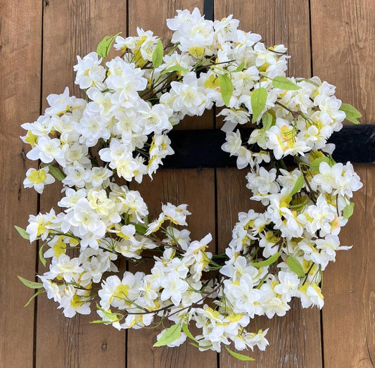 Kirschblütenkranz 50 cm | Türkranz weiß Frühling | Blütenkranz Haustür Deko | Landhaus Deko Kranz | Wandkranz