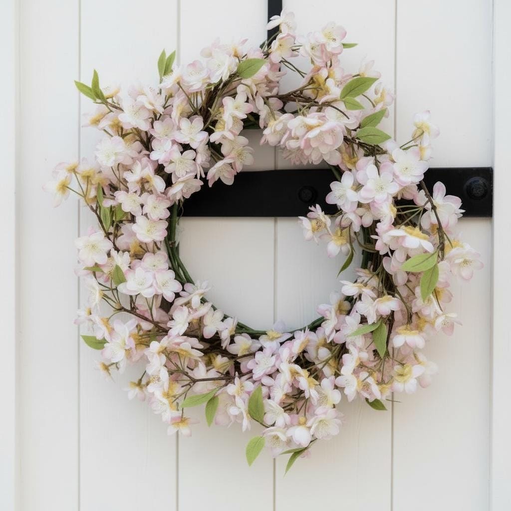 Türkranz Kirschblüte rosa | Frühlingskranz 50 cm | romantischer Blütenkranz | Deko Kranz Haustür | Sommerkranz