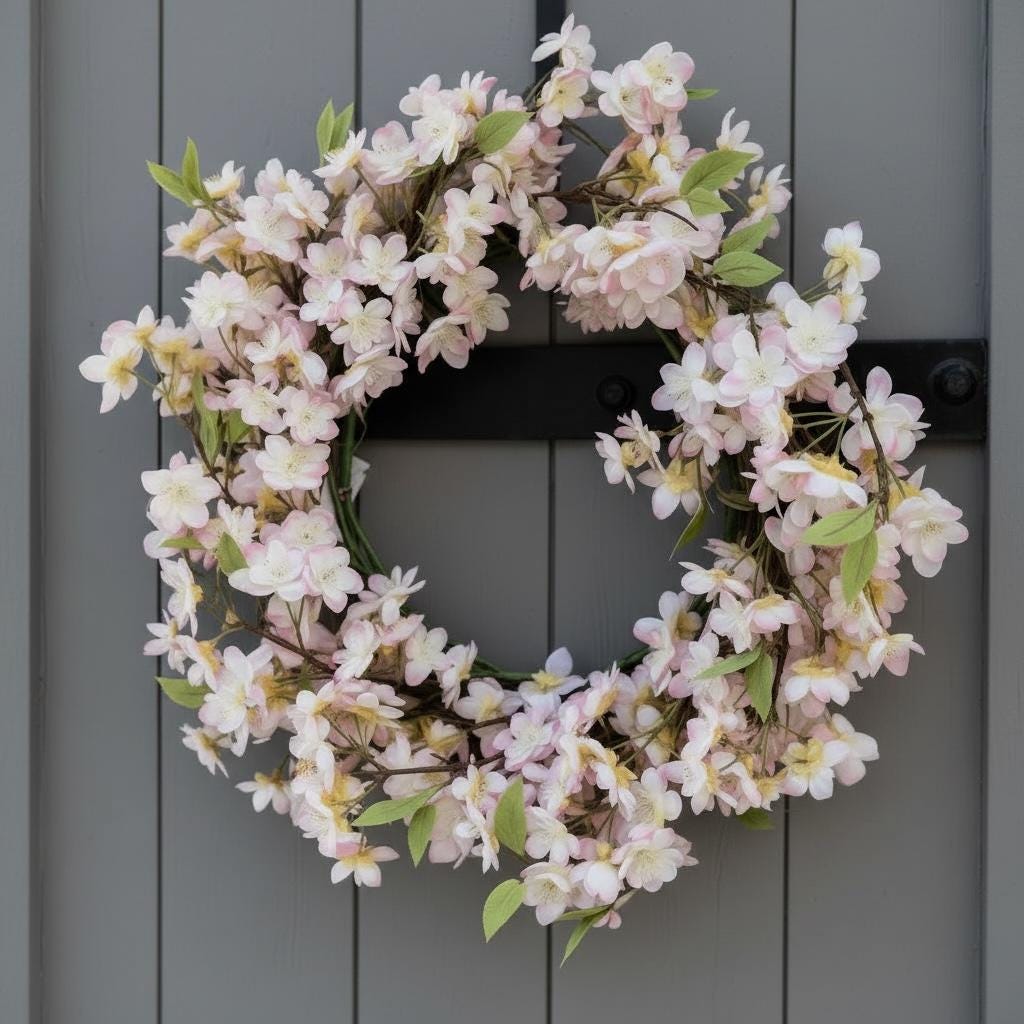 Türkranz Kirschblüte rosa | Frühlingskranz 50 cm | romantischer Blütenkranz | Deko Kranz Haustür | Sommerkranz