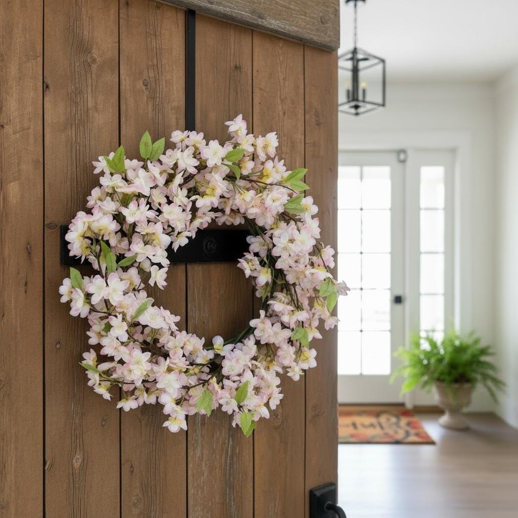 Türkranz Kirschblüte rosa | Frühlingskranz 50 cm | romantischer Blütenkranz | Deko Kranz Haustür | Sommerkranz