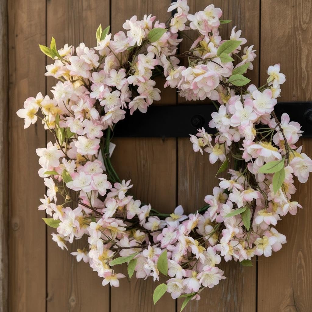 Türkranz Kirschblüte rosa | Frühlingskranz 50 cm | romantischer Blütenkranz | Deko Kranz Haustür | Sommerkranz