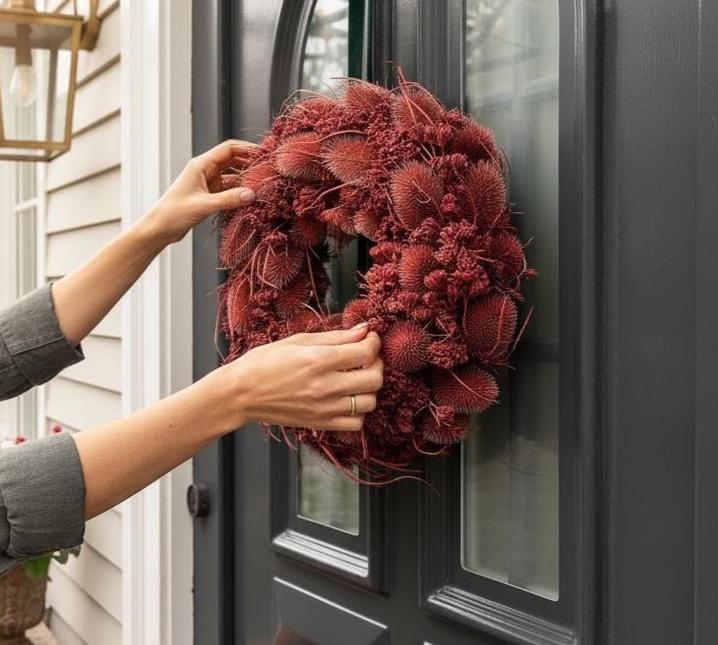 Sommerkranz 38 cm Rostrot | Moderner Türkranz mit Disteln | Naturkranz für Haustür | Kranz in Terracotta | Wandkranz Frühlings Deko