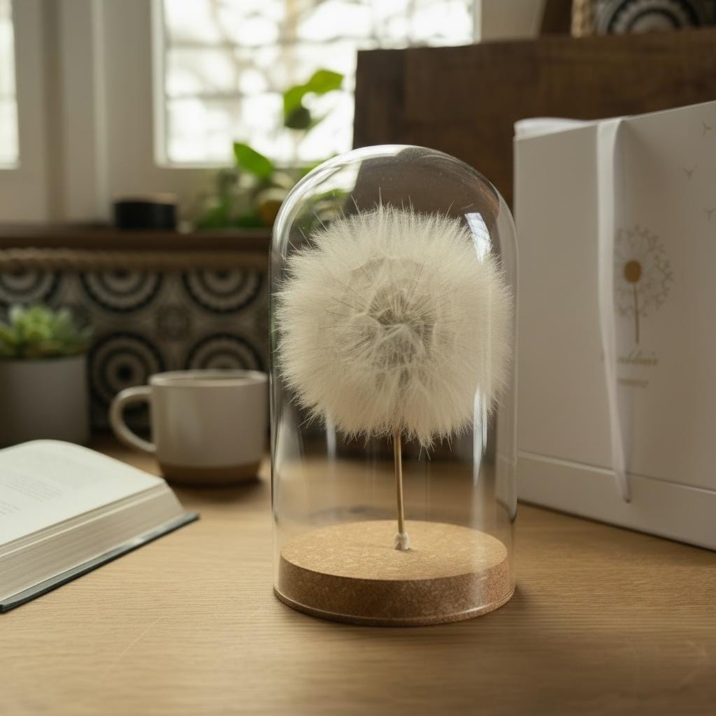 Echte Pusteblume im Glas | Glaskuppel Deko | Wunschblume Geschenk | Naturdeko im Glas | Geschenkbox