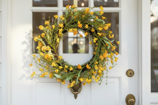 Gelber Frühlingskranz Türkranz | Sommerkranz gelbe Blumen | Wiesenkranz Deko Haustür | Blütenkranz Naturlook | Kranz handgemacht