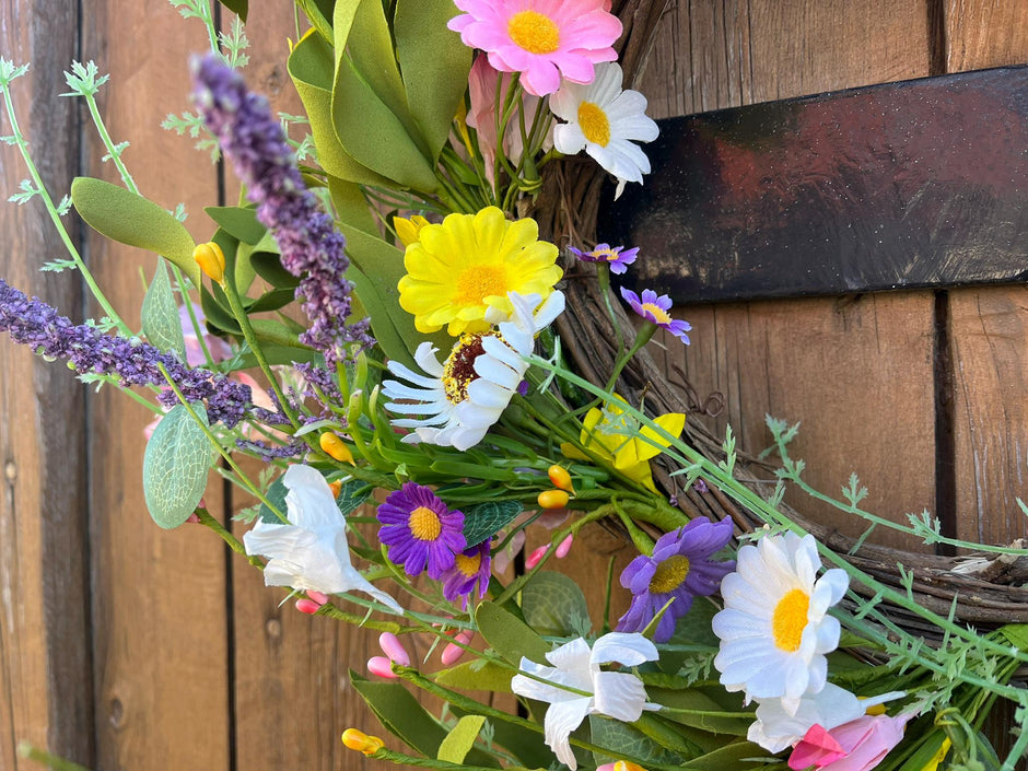 Türkranz Frühling 50 cm bunt | Frühlingskranz künstlich | Sommerkranz Haustür | Blumenkranz Deko Tür | Wandkranz floral groß