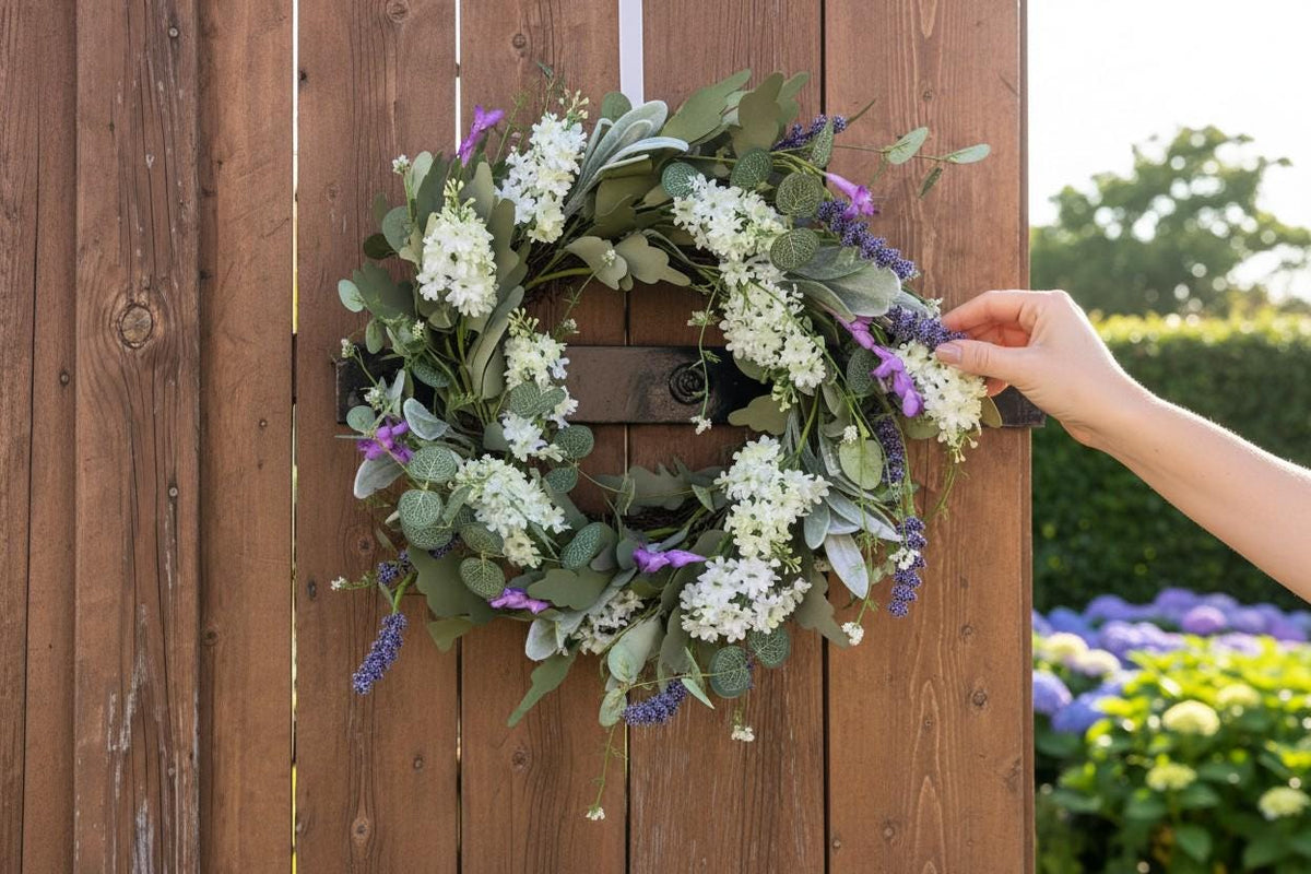 Türkranz Eukalyptus Lavendel 50 cm | Kranz weiß grün lila
