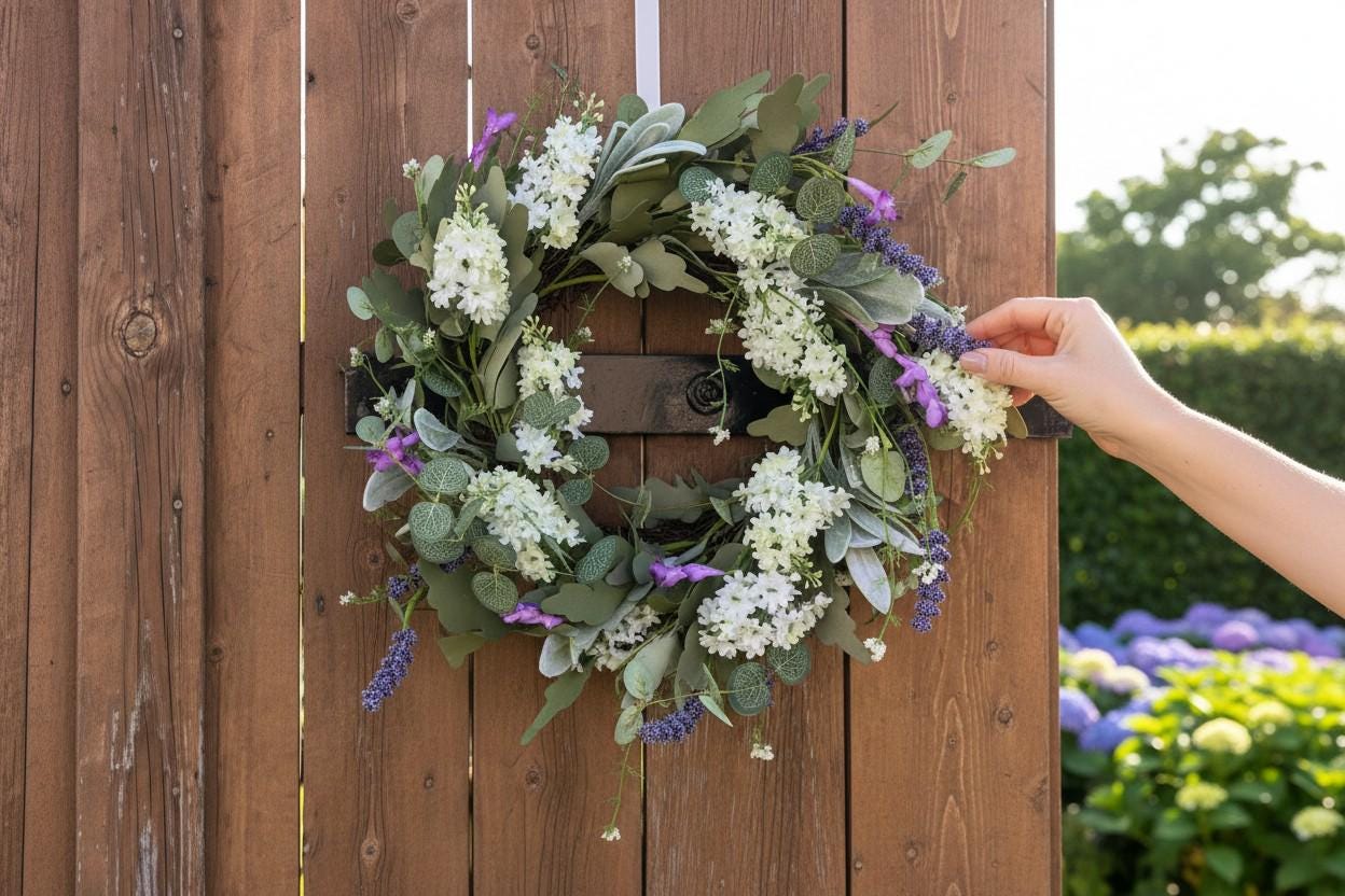 Türkranz Eukalyptus Lavendel 50 cm | Kranz weiß grün lila | Frühlingskranz künstlich | Sommerkranz Türdeko | Wandkranz floral