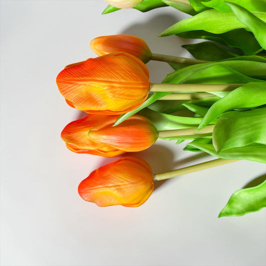 Künstliche Tulpen im Bund (7 Stück) – Rosé, Gelb oder Orange – Real Touch Tulpen – Frühlingsdeko langlebig – Kunstblumen Strauß
