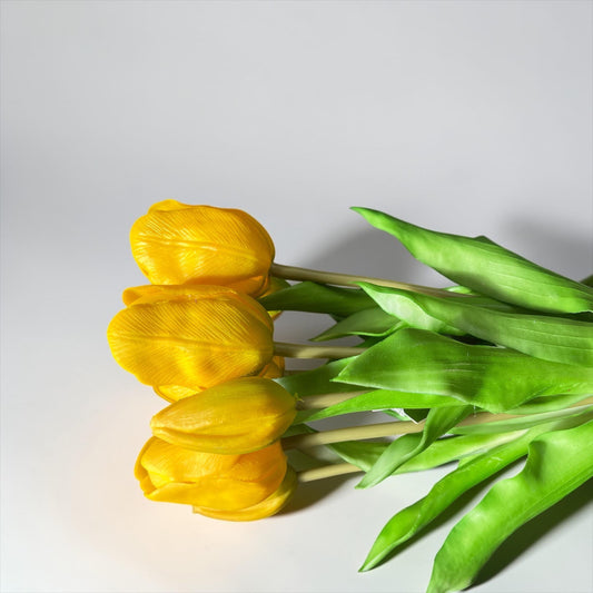 Künstliche Tulpen im Bund (7 Stück) – Rosé, Gelb oder Orange – Real Touch Tulpen – Frühlingsdeko langlebig – Kunstblumen Strauß