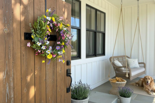 Türkranz Frühling 50 cm bunt | Frühlingskranz künstlich | Sommerkranz Haustür | Blumenkranz Deko Tür | Wandkranz floral groß