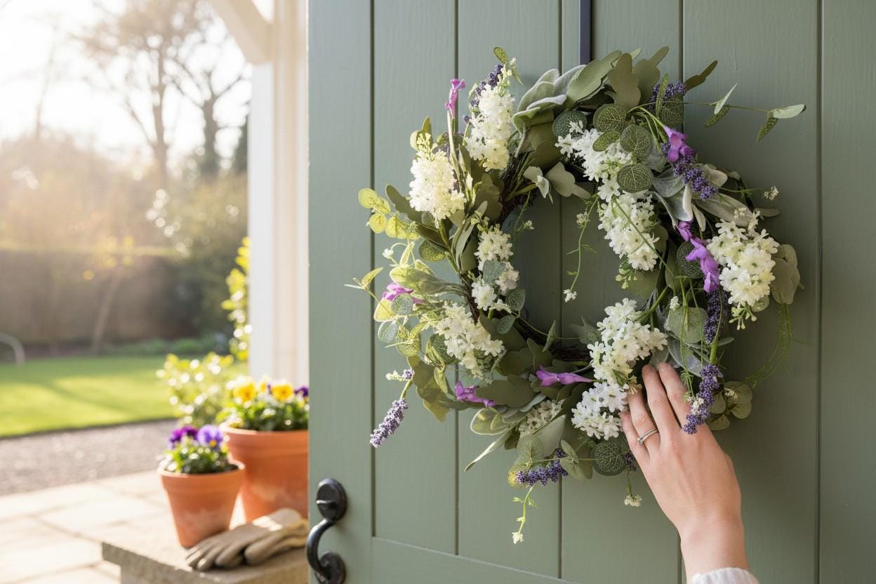 Türkranz Eukalyptus Lavendel 50 cm | Kranz weiß grün lila | Frühlingskranz künstlich | Sommerkranz Türdeko | Wandkranz floral