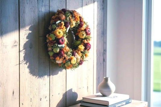 Trockenblumen Kranz 28 cm bunt | Frühlingskranz Tür | Boho Kranz Natur | Wandkranz Trockenblumen | Deko Haustür Frühling