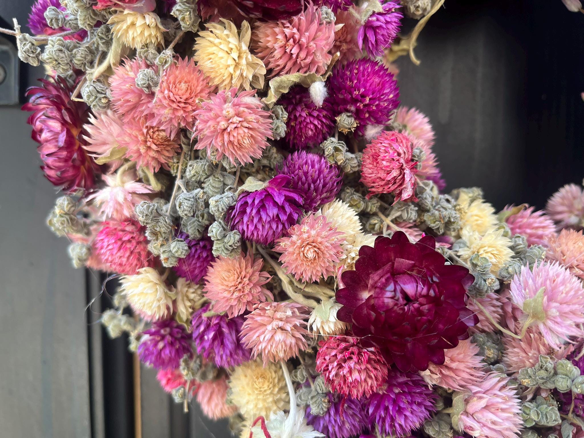 Trockenblumenkranz 30 cm rosa pink | Türkranz Frühling Sommer | Strohblumenkranz Wanddeko | Boho Kranz | mit oder ohne Halter