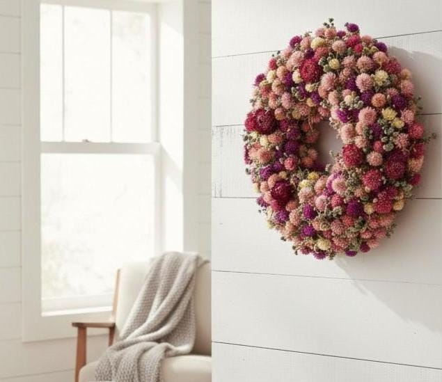 Trockenblumenkranz 30 cm rosa pink | Türkranz Frühling Sommer | Strohblumenkranz Wanddeko | Boho Kranz | mit oder ohne Halter