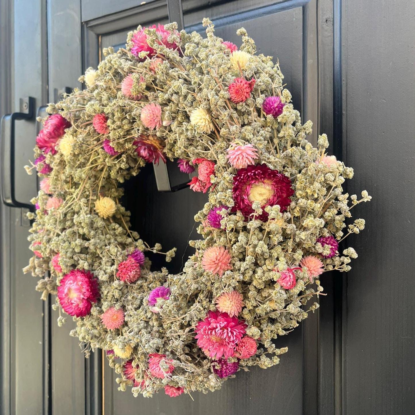Trockenblumenkranz 30 cm natur pink | Türkranz Boho | Wiesenkranz | Wandkranz | Landhaus Deko | mit oder ohne Halter