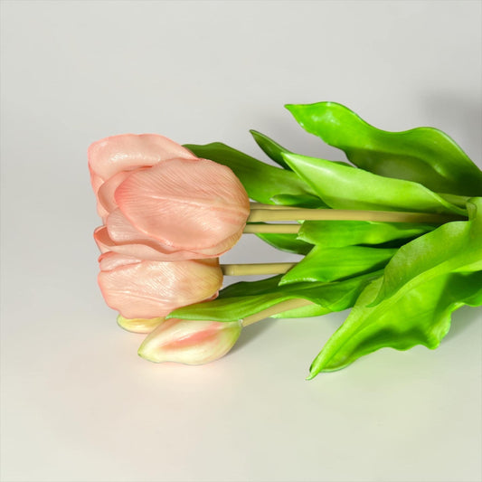 Künstliche Tulpen im Bund (7 Stück) – Rosé, Gelb oder Orange – Real Touch Tulpen – Frühlingsdeko langlebig – Kunstblumen Strauß