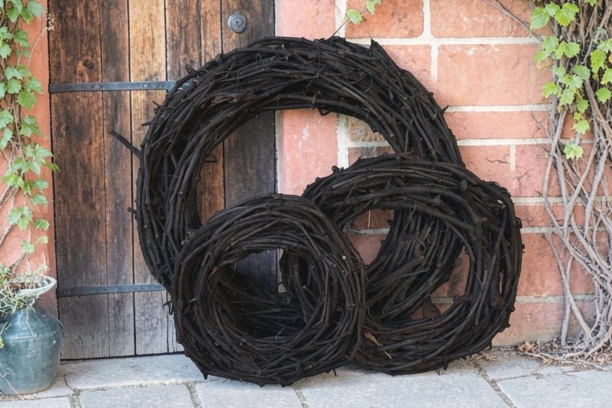 Schwarzer Weinreben Kranz 40–75 cm – Türkranz außen modern – XL Naturkranz schwarz – Wandkranz Landhaus Industrial Deko