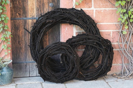 Schwarzer Weinreben Kranz 40–75 cm – Türkranz außen modern – XL Naturkranz schwarz – Wandkranz Landhaus Industrial Deko