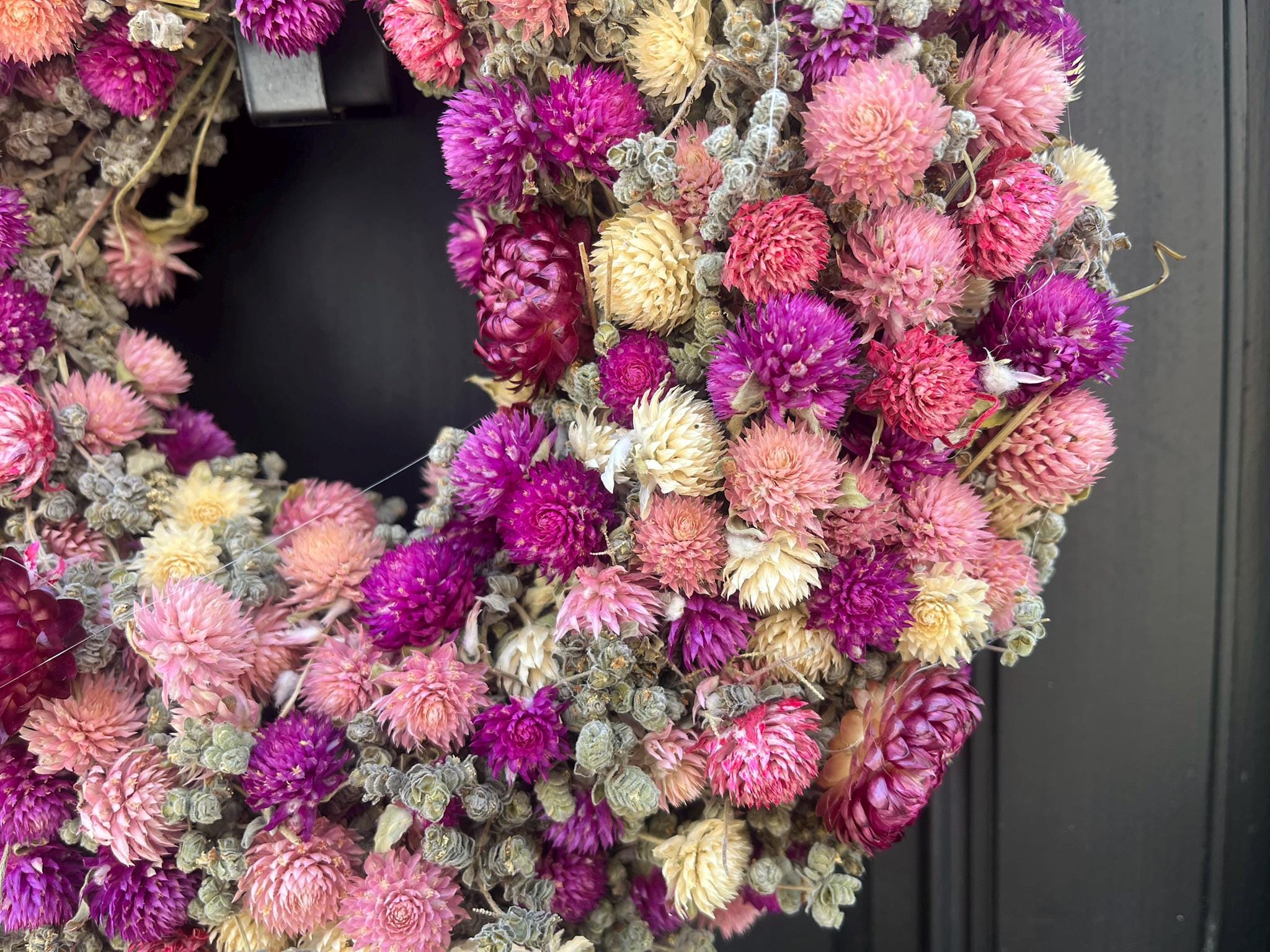 Trockenblumenkranz 30 cm rosa pink | Türkranz Frühling Sommer | Strohblumenkranz Wanddeko | Boho Kranz | mit oder ohne Halter