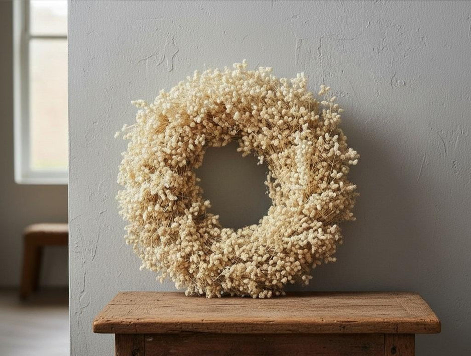 Trockenblumenkranz 30 cm beige natur | minimalistischer Türkranz | Boho Kranz | Wandkranz | Scandi Deko | mit oder ohne Halter