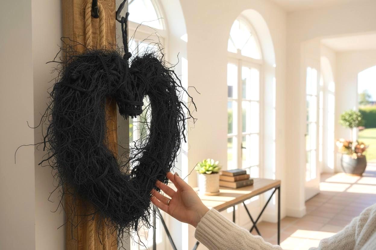 Schwarzer Herzkranz 40 cm – Türkranz modern aus Lianen – Wandkranz schwarz rustikal – Dekokranz Haustür – Geschenk Hochzeit Einzug