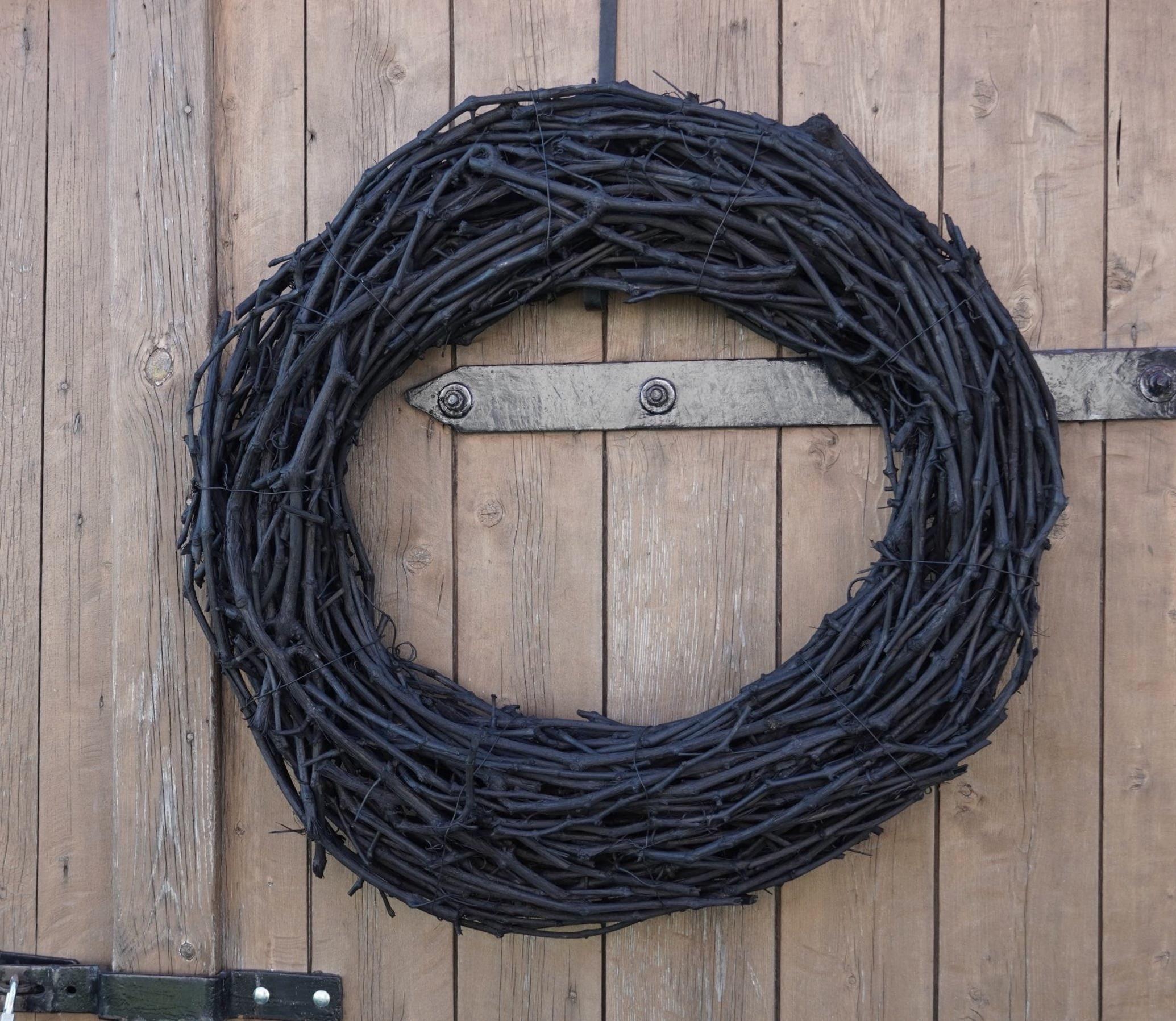 Schwarzer Weinreben Kranz 40–75 cm – Türkranz außen modern – XL Naturkranz schwarz – Wandkranz Landhaus Industrial Deko