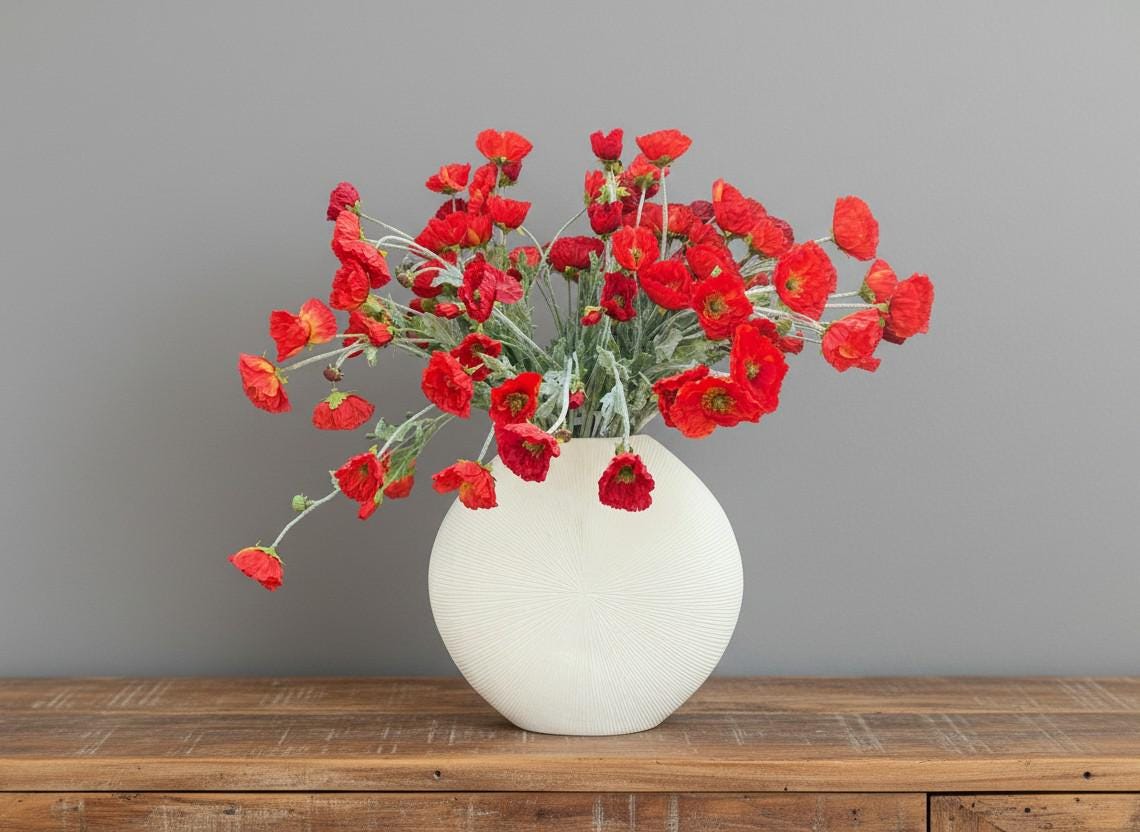 Kunstblumen Kranz | Künstlicher Mohnblumen Zweig Rot – Bild 1