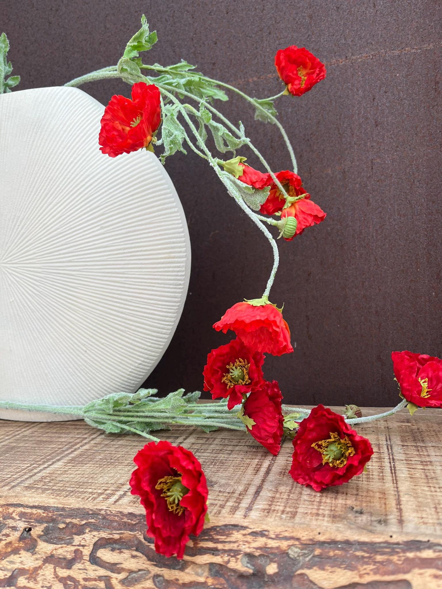 Kunstblumen Kranz | Künstlicher Mohnblumen Zweig Rot – Bild 3