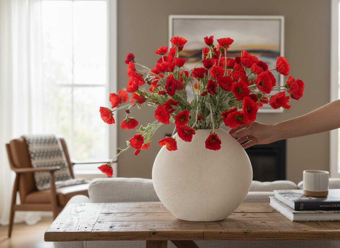 Kunstblumen Kranz | Künstlicher Mohnblumen Zweig Rot – Bild 6