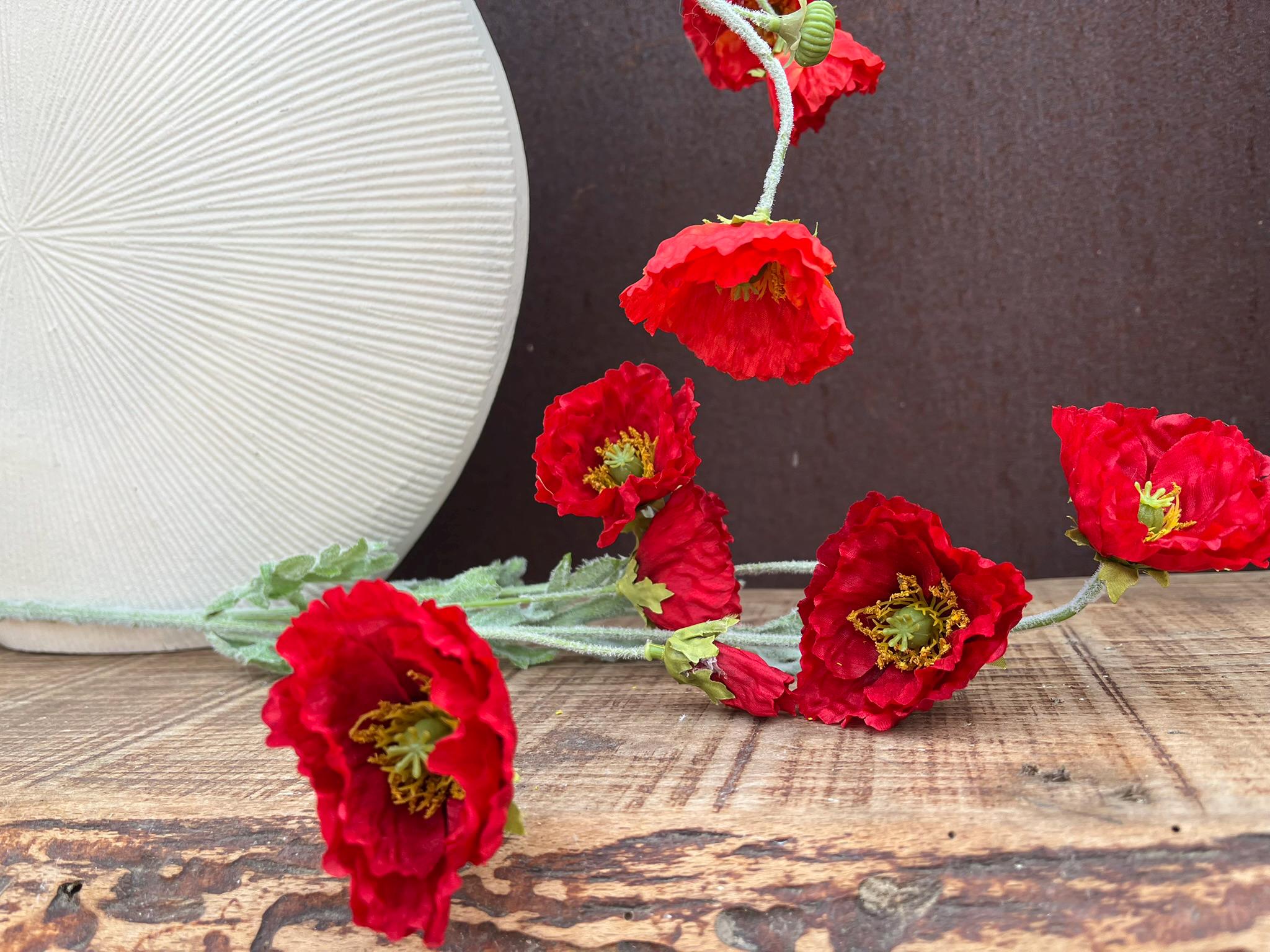 Kunstblumen Kranz | Künstlicher Mohnblumen Zweig Rot – Bild 5