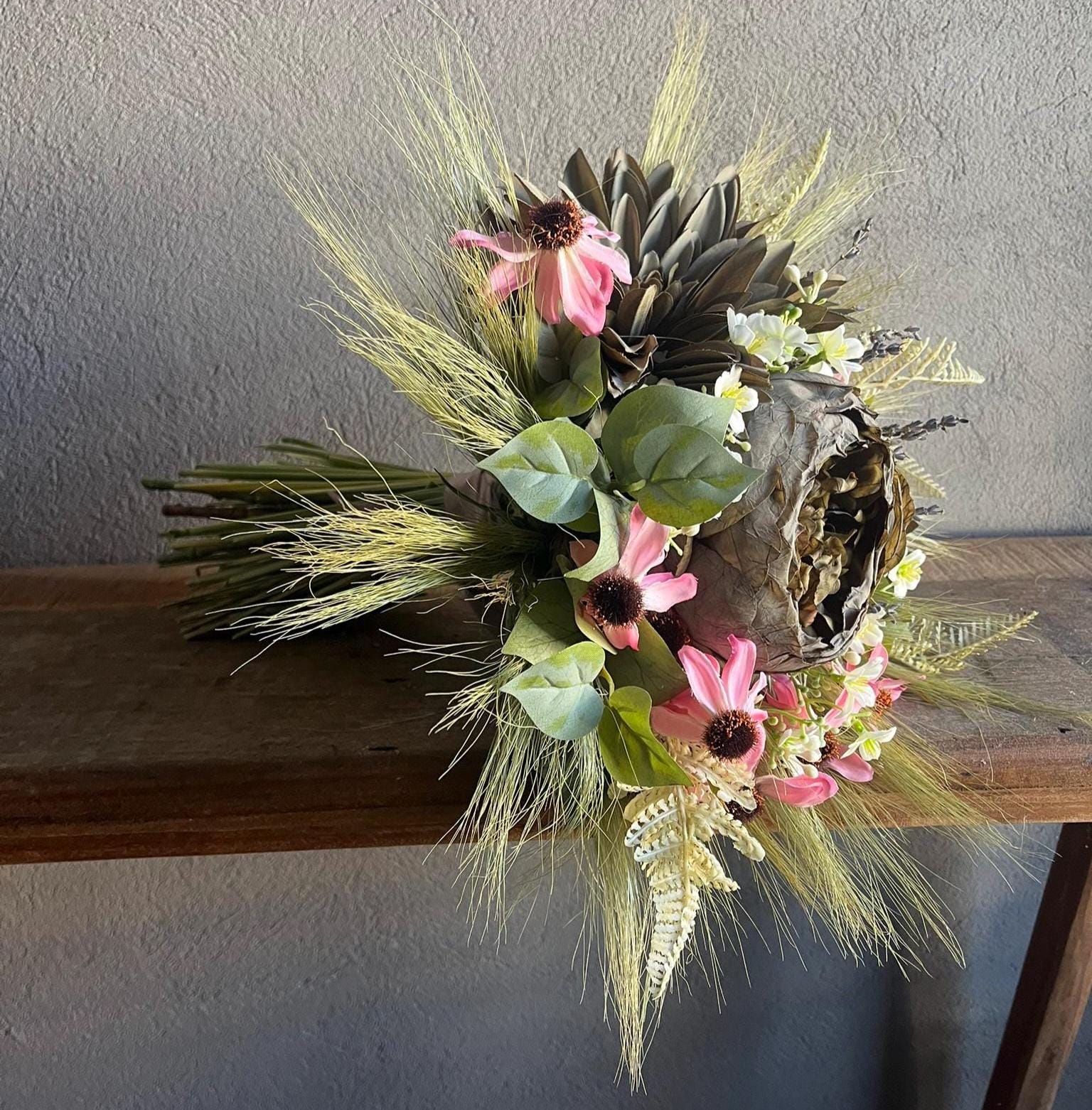 Kunstblumenstrauß mit echtem Getreide | Biedermeierstrauß – Bild 3