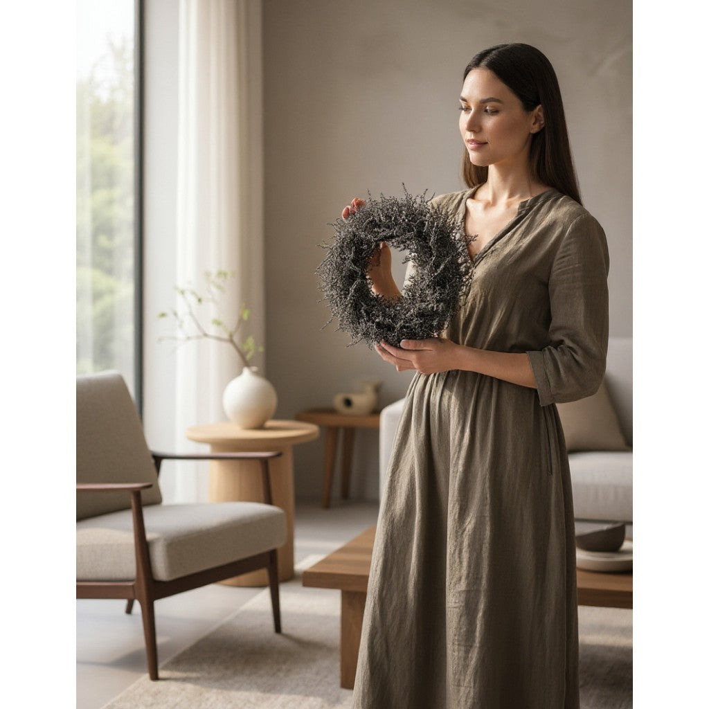 Schwarzer Asparagus-Kranz – 28, 35, 45 und 60 cm | Handgemachter Naturkranz für moderne Wanddeko