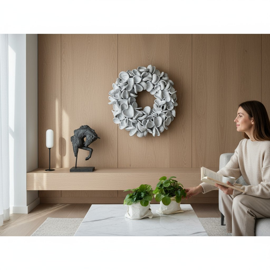 Türkranz Wandkranz aus großen Kapseln 55 cm Durchmesser, Farbe Weiß