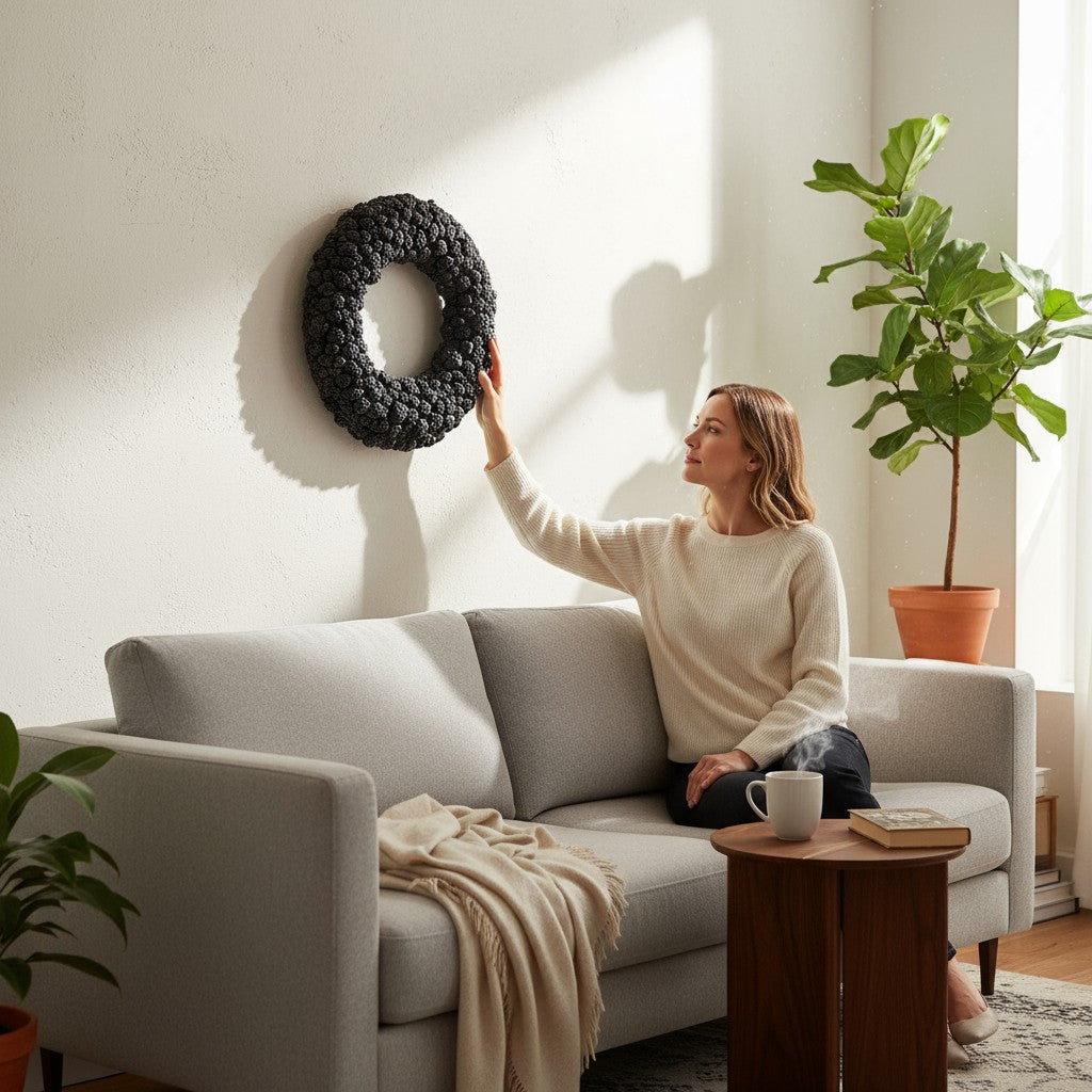 Türkranz Wandkranz Kranz schwarz 55 cm Durchmesser, Praktische Aufhängung