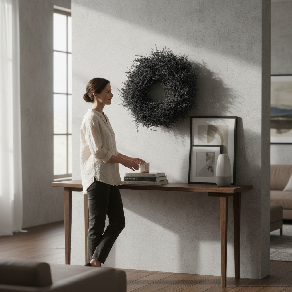 Schwarzer Asparagus-Kranz – 28, 35, 45 und 60 cm | Handgemachter Naturkranz für moderne Wanddeko