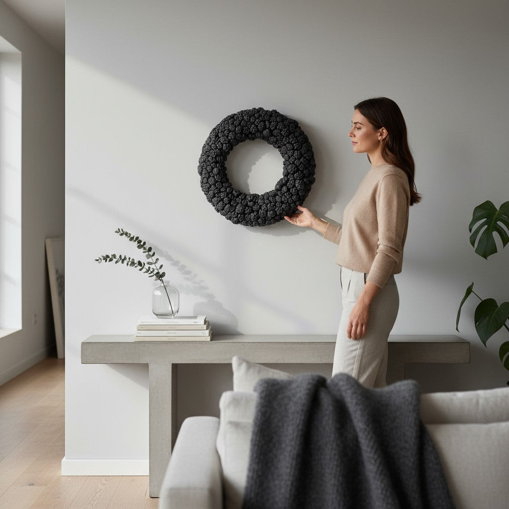 Türkranz Wandkranz Kranz schwarz 55 cm Durchmesser, Praktische Aufhängung