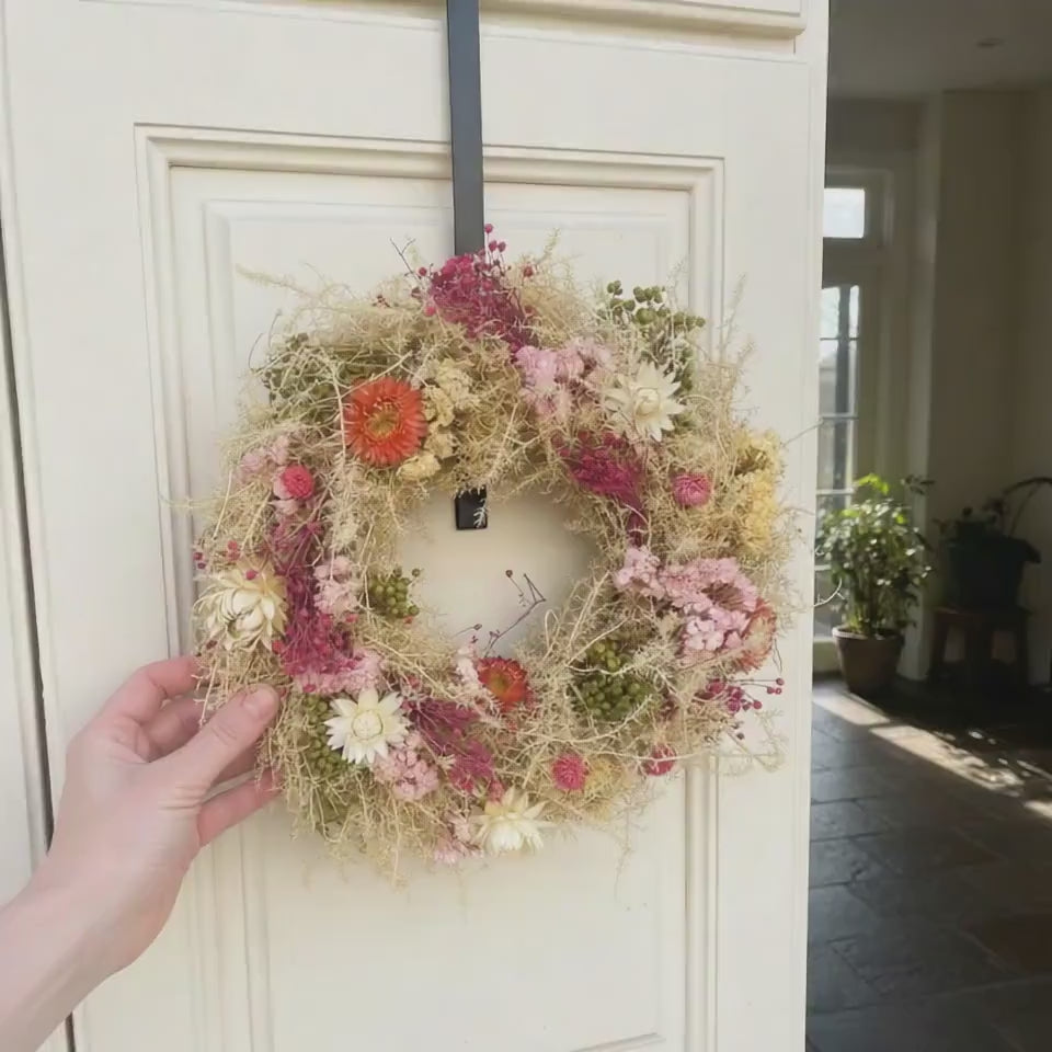 Trockenblumenkranz 30 cm natur gelb rosa | Türkranz Boho | Sommerkranz | Wandkranz | mit oder ohne Halter