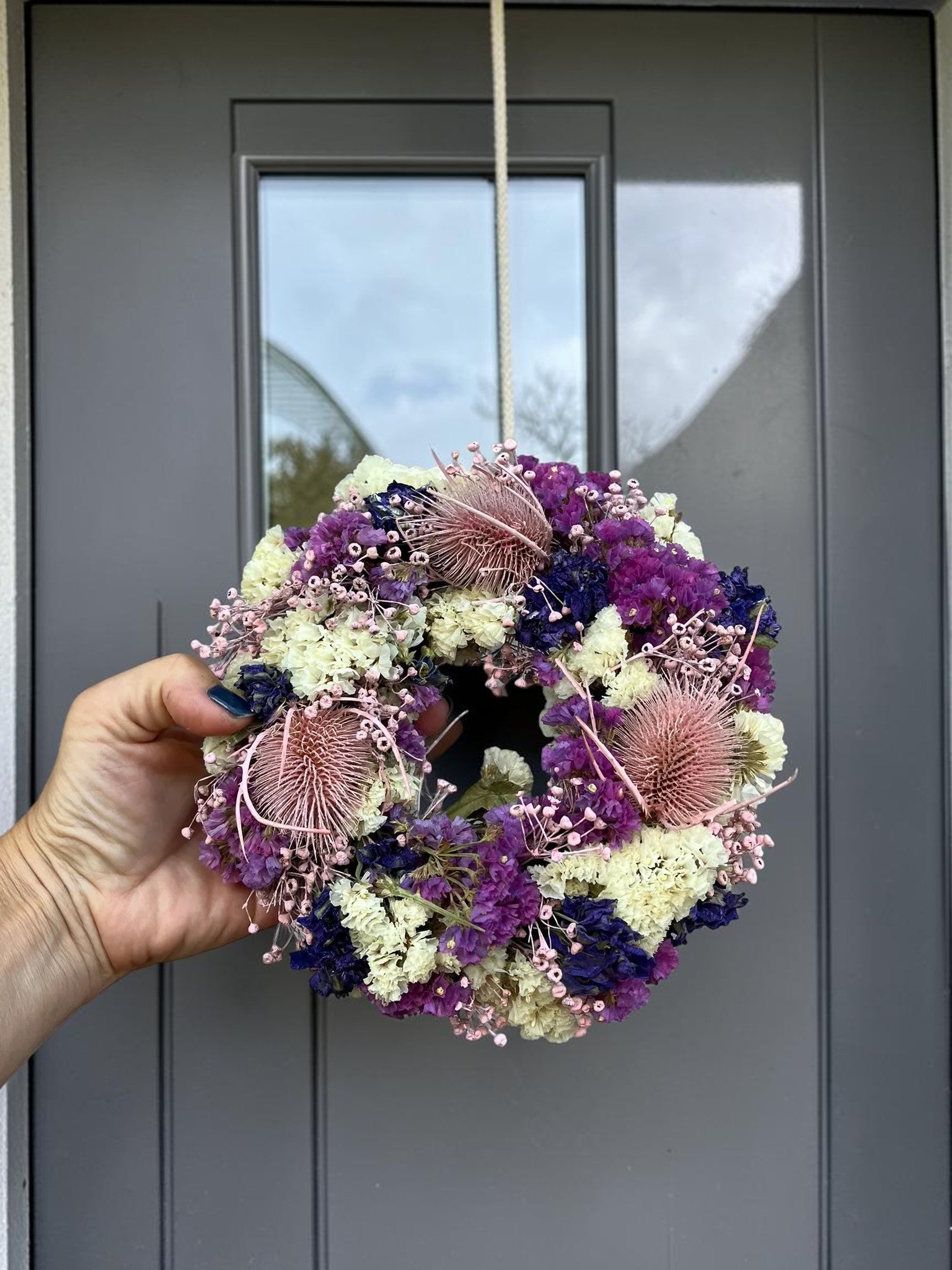 Trockenblumenkranz 20 cm | Kerzenkranz Rosa Violett | Distelkranz | Tischkranz | Naturkranz | Handgemachte Dekoration